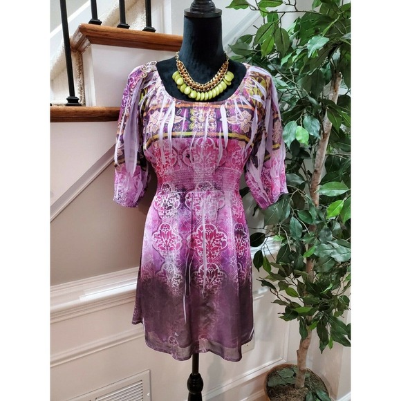 Unity Women Multicolor Polyester Scoop Neck 3/4 Sleeve Knee Length Dress Size XL - Picture 1 of 12
